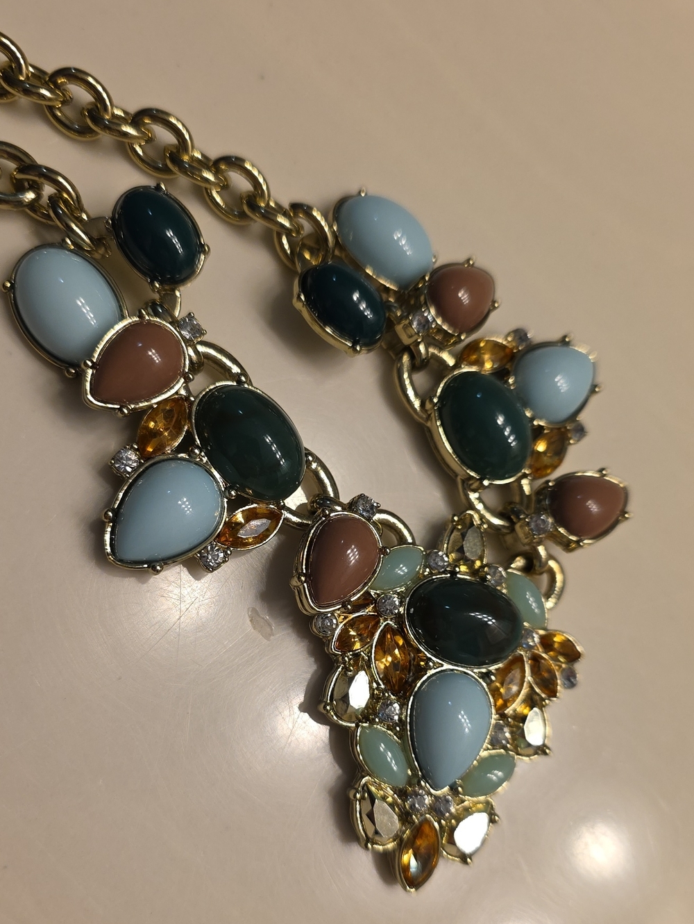 LEE By Lee Angel For Neiman Marcus Cabochon And Crystal 14k Gold Plated Necklace - Picture 9 of 16